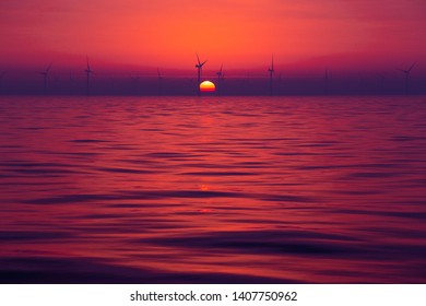 Sunset in the wind farm