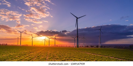 Sunset with wind turbines
