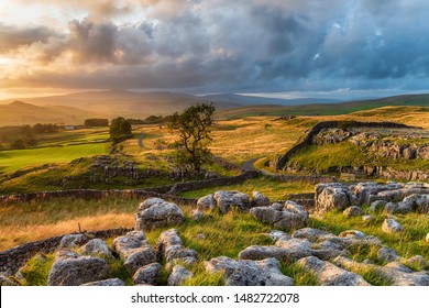 Sunset at the Winskill Stones near Settle in the Yorkshire Dales National Park - Shutterstock ID 1482722078