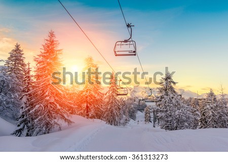 Sunset in winter landscape  in mountains Julian Alps-Europe