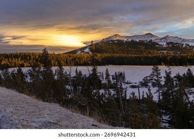 Sunset in the winter mountains