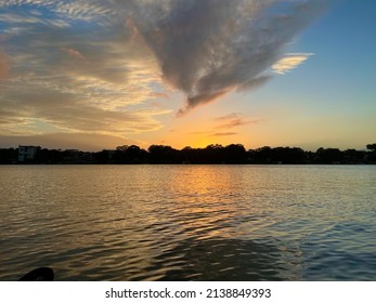 Sunset In Winter Park Chain Of Lakes, Orlando, Clear Boat