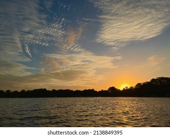 Sunset In Winter Park Chain Of Lakes, Orlando, Clear Boat