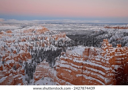 Sunset in the winter with snow from sunset point, bryce canyon national park, utah, united states of america, north america
