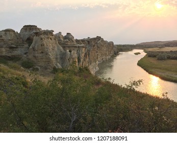 Sunset At Writing On Stone Provincial Park 