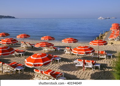 Sunshades On The Beach From Juan Les Pins On The French Riviera