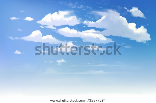 日差しの青い空の雲の背景 明かりのきれいなイラスト オープンスペースアニメスタイル の写真素材 今すぐ編集