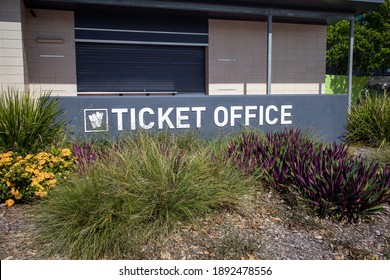 Sunshine Coast, Australia - January 12 2021: Ticket Office Sign Outside The Sunshine Coast Stadium In Kawana Waters, Sunshine Coast