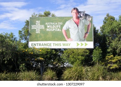 SUNSHINE COAST - JAN 25 2019:Steve Irwin And Kuala On Australia Zoo Wildlife Hospital Entrance Sign. It's One Of The World's Largest And Busiest Wildlife Hospitals Saving Australia's Native Species,