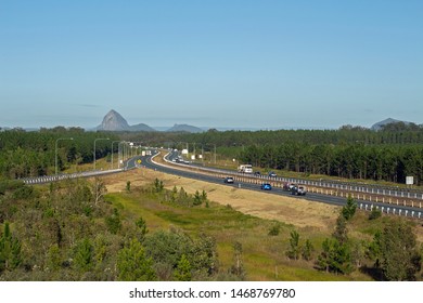 Sunshine Coast, Queensland/ Australia-June, 7, 2019: Traffic On The Bruce Highway Near The Queensland's Glass House Mountains In Australia.