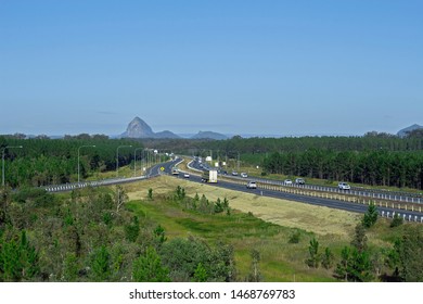 Sunshine Coast, Queensland/ Australia-June, 7, 2019: Traffic On The Bruce Highway Near The Queensland's Glass House Mountains In Australia.