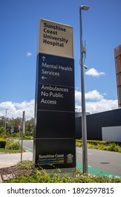 Sunshine Coast, Queensland - January 13 2021: Hospital Sign Outside The University Of Sunshine Coast Which Opened In 2017 