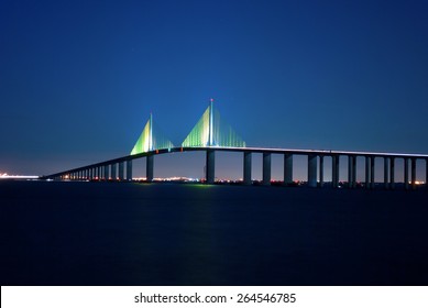 Sunshine Skyway Bridge At Night On Florida's Tampa Bay