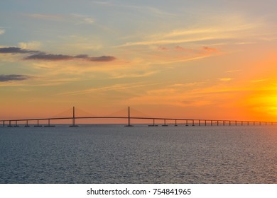 Sunshine Skyway Bridge Silhouette on Tampa Bay, Florida	
