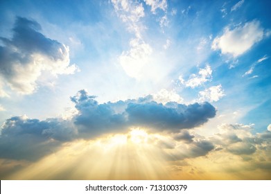 sunshine through the clouds and blue sky natural background