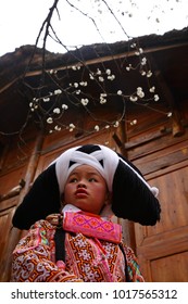 Suoga, Guizhou, China - 23 Feb 2010: Long-horned Miao minority girl at the annual Suoga Festival
