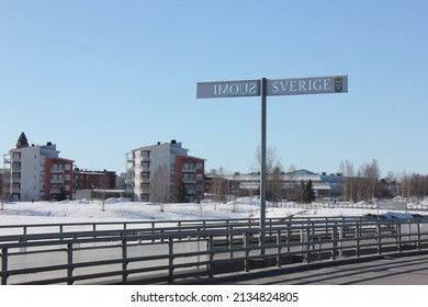 Suomi and Sverige road sign at the border between Finland and Sweden, Scandinavia, Europe