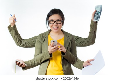 super asian working woman happy to work hard worker