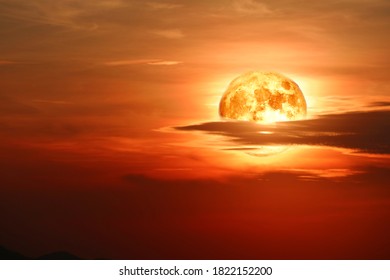 Super blood moon in the night red sky, Elements of this image furnished by NASA