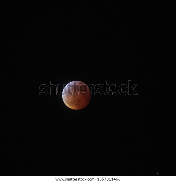 the super blood wolf moon of 2019. never have i\
ever seen a moon this\
color!