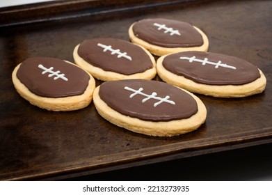 Super Bowl Party Cookies. American Football Shape Cookies. Home Made Cookies 