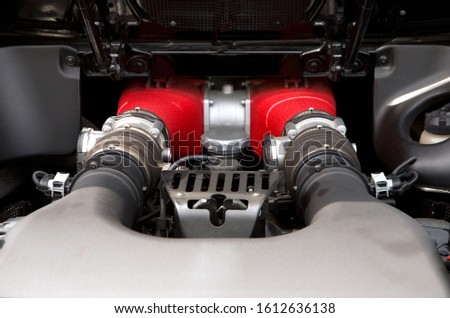 Super Car Powerful Red Engine Horizontal