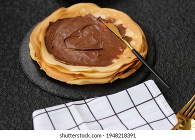 Super Delicious Crêpe Or Blini Filled With Sweet Paste With Love