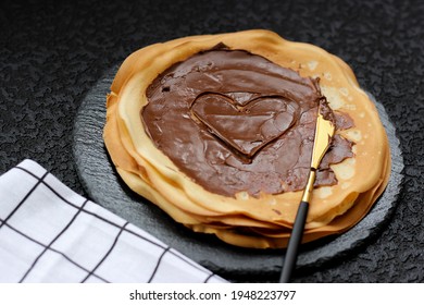 Super Delicious Crêpe Or Blini Filled With Sweet Paste With Love