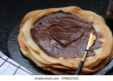 Super Delicious Crêpe Or Blini Filled With Sweet Paste With Love