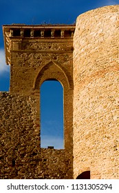 super detail of the tower of the medieval castle of Ortona on the Adriatic Sea in the center of Europe