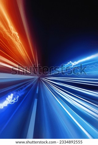 Super Fast. fast Light trails speeding into the distant landscape.