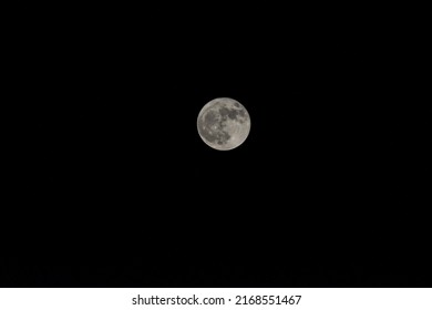 Super Full Moon In Dark Sky From Himalayas. Uttarakhand, India, Asia. Black And White Photography.