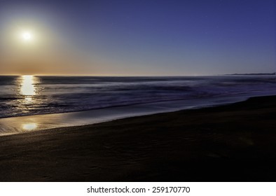 Super / Full Moon Setting / Rising On Moonstone Beach, Along The Big Sur Highway, On The California Central Coast, Near Cambria CA.
