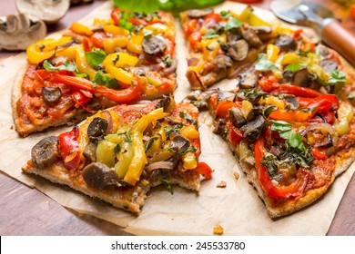 Super Healthy Vegan Whole Grain Vegetables And Mushrooms Pizza