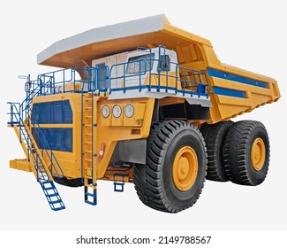 Super heavy industrial mining dumper, large quarry dump truck for transportation of coal and minerals isolated on white background