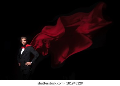 Super Hero Business Man In Red Cape