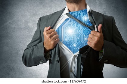 Super Hero With Computer Circuit