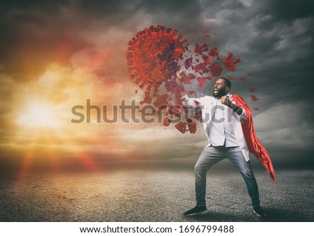 Super hero doctor with red cloak wins against viruses