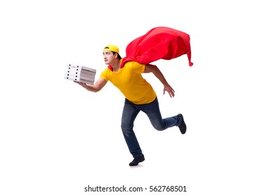 Super Hero Pizza Delivery Guy Isolated On White