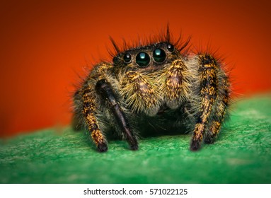 Super macro close up Phidippus regius jumping spider - Powered by Shutterstock