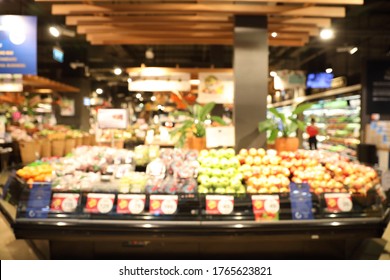 Super Market Fruit Court In Blur Background In New Normal Social Distancing