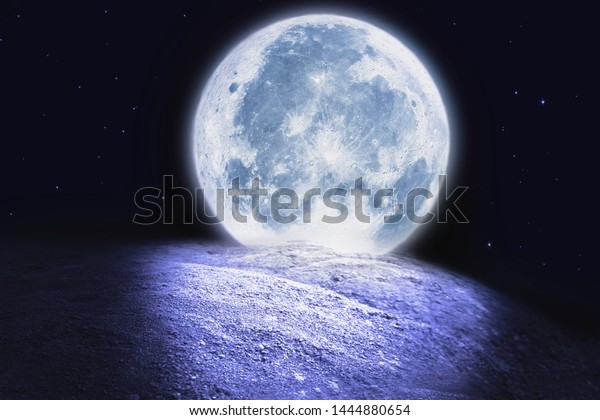 Super moon. a bright full moon and stars above the\
seascapes at night. Background to the tranquility of nature,\
outdoor at night.