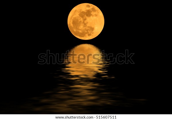Super moon yellow\
and shadows in the water.