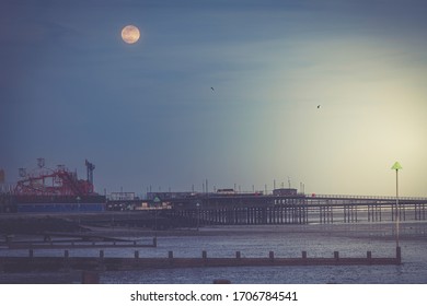 Super Pink Moon Over The Pier