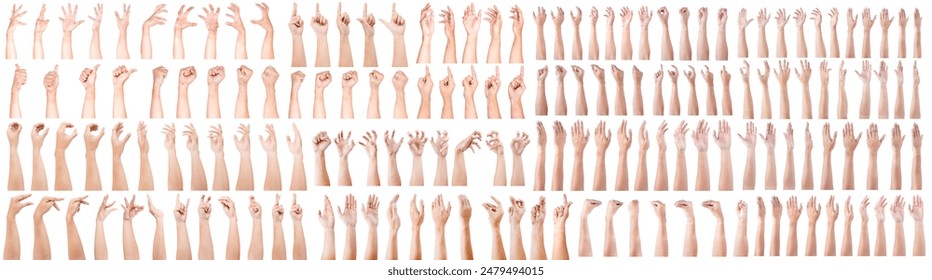 SUPER SET of Caucasian hand gestures isolated over the white background.