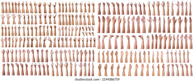 SUPER SET of Male asian hand gestures isolated over the white background. Grab with five fingers Action. sexual sign. Masturbation.Pointing Visual Touch Action.