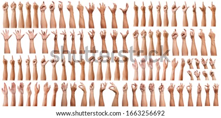 SUPER SET of Male asian hand gestures isolated over the white background. Grab with five fingers Action. sexual sign. Masturbation.Pointing Visual Touch Action.
