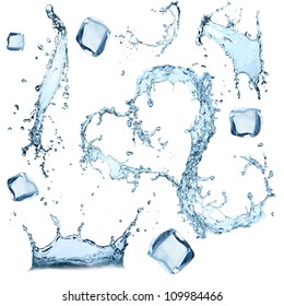 Super Size Water Splashes Collection Over White Background