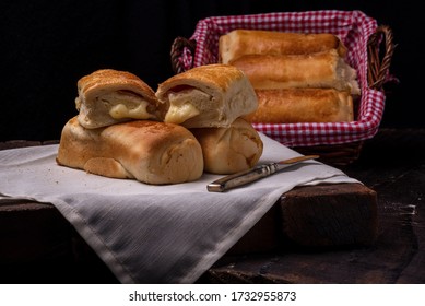 Super Soft And Chewy Hoagie Bread Rolls. Brioche - Brazilian Snack With Cheese And Ham