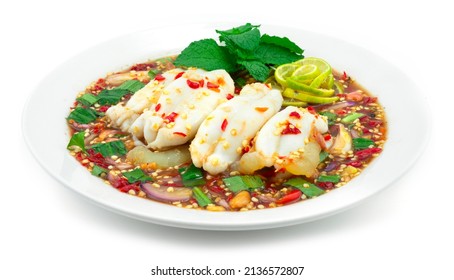 Super Spicy Squids Roe Salad in Fermented fish sauce Asian Thaifood hot and spicy dish sideview - Shutterstock ID 2136572807